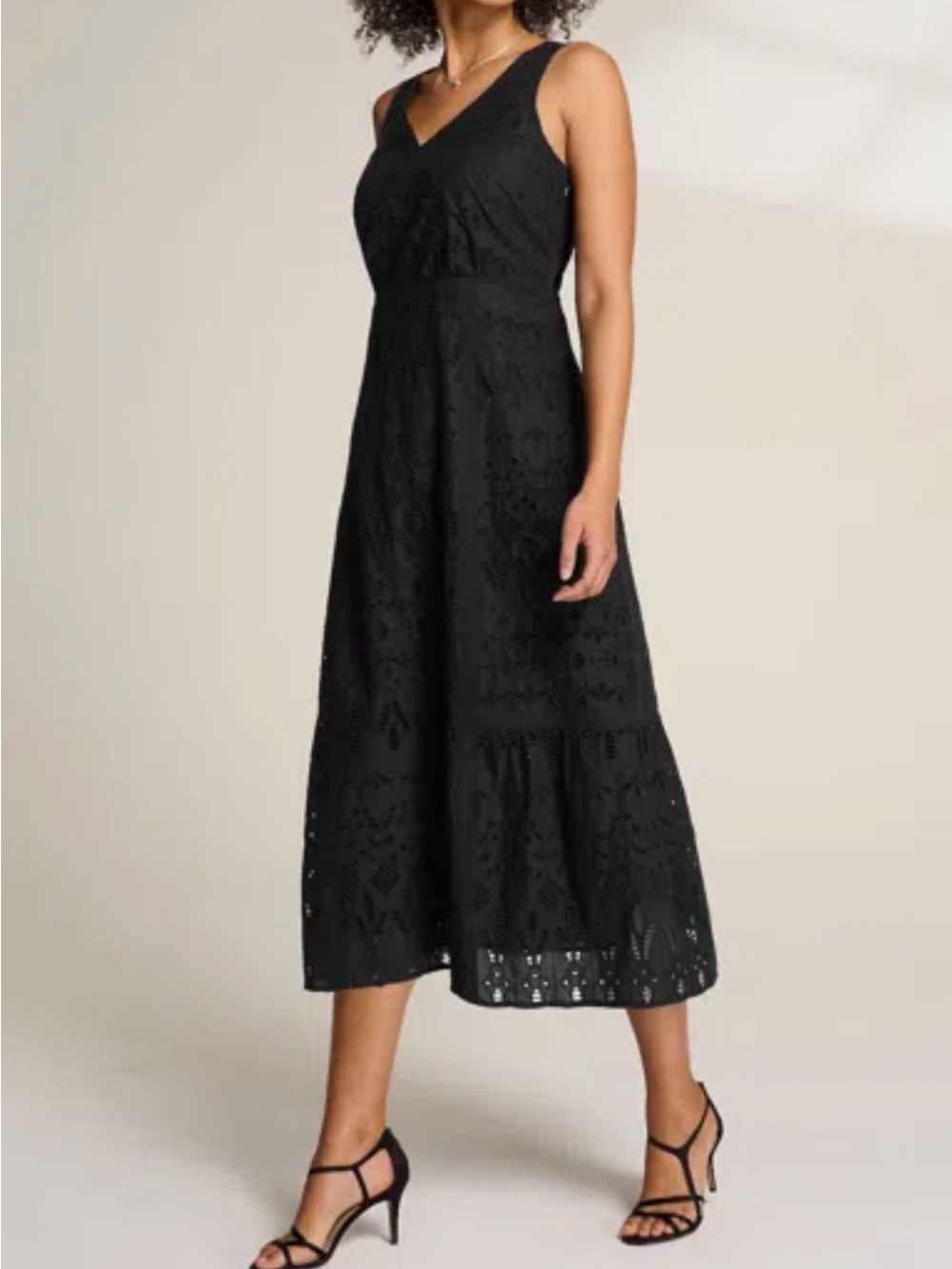 J.Jill  Black Eyelet Midi Dress Sleeveless V Neck A Line SZ S EUC